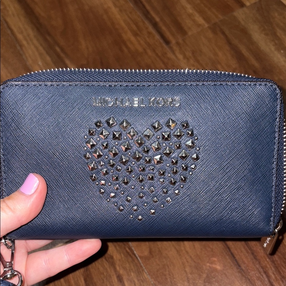 Michael Kors Blue Studded Heart Clutch - Picture 2 of 4